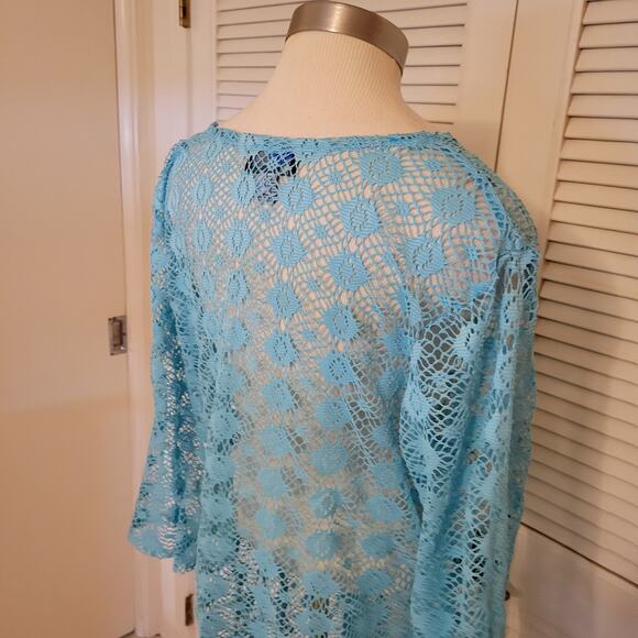 Porto Cruz Blue Crochet Swim Cover Up Dress XL Beach Layer Boho Sheer - Picture 5 of 7
